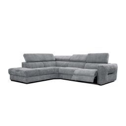 Canapé d’angle gauche 5 places avec relax électrique tissu gris moyen