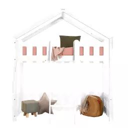 Lit cabane mi-hauteur 90×200 sommier inclus – Blanc