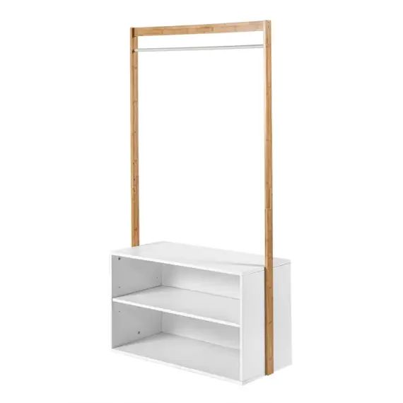 Penderie d&rsquo;entrée avec rangement – Blanche et marron