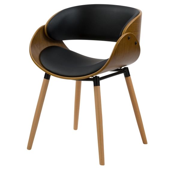Chaise en cuir synthétique noir et bois plaqué noyer