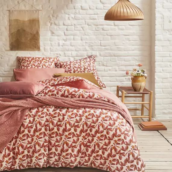 Parure de lit en percale de coton rouge 140×200
