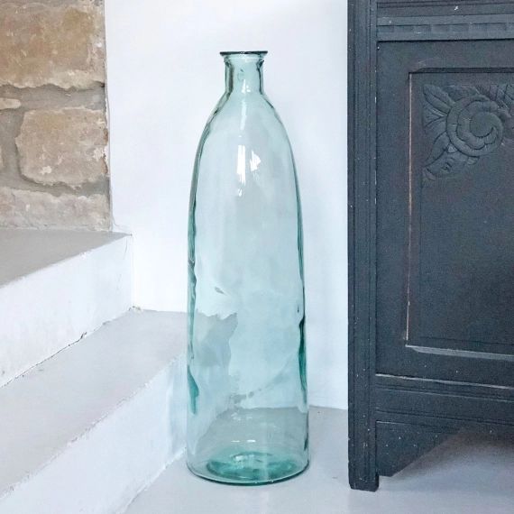 Vase bonbonne haute XL en verre recyclé martelé transparent 81 cm Maison Tilleul