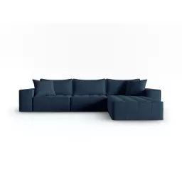 Canapé d’angle droit modulable 5 places en tissu structurel blue jeans