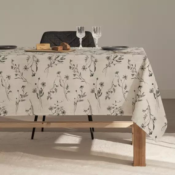 Nappe en lin antitâche imprimée floral noir 140×100 cm