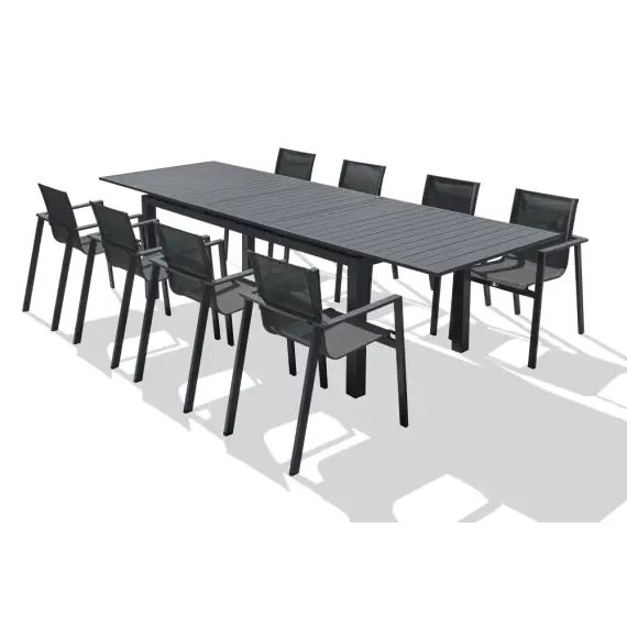 Ensemble repas de jardin 8 places en aluminium gris anthracite