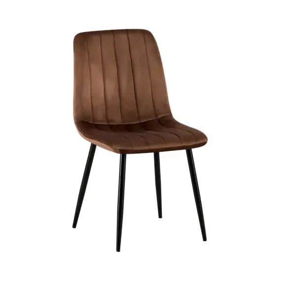 Chaise de salle à manger avec pieds métal assise en velours Marron