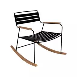 Rocking chair Surprising en Métal, Teck – Couleur Noir – 69 x 89 x 76 cm – Designer Harald Guggenbichler