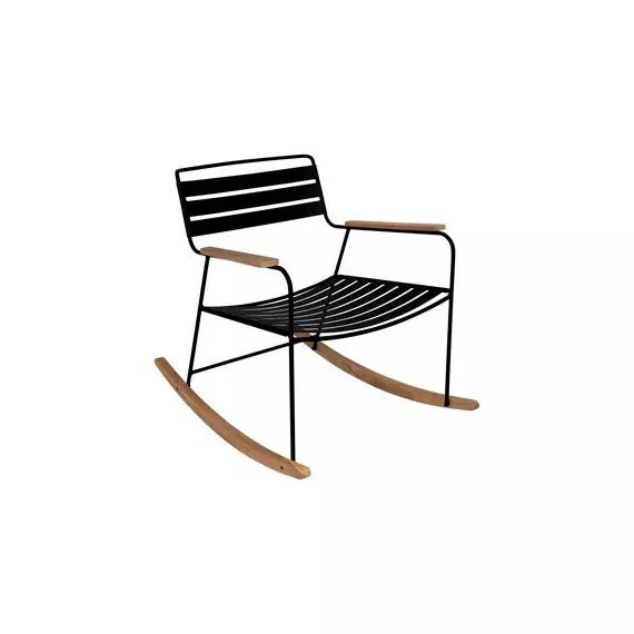 Rocking chair Surprising en Métal, Teck – Couleur Noir – 69 x 89 x 76 cm – Designer Harald Guggenbichler