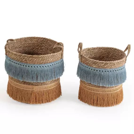 Set de 2 paniers fibre naturelle, bleu/orange