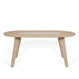 Table  effet bois chêne et marbre blanc 4 couverts