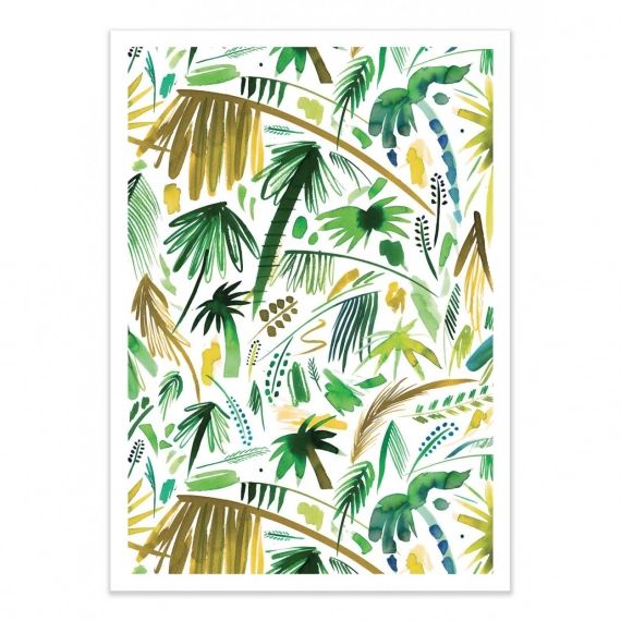 BRUSHSTROKES PALMS GREEN –   Affiche d’art 50 x 70 cm