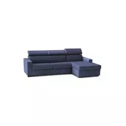 Canapé d’angle convertible 3 places en tissu bleu