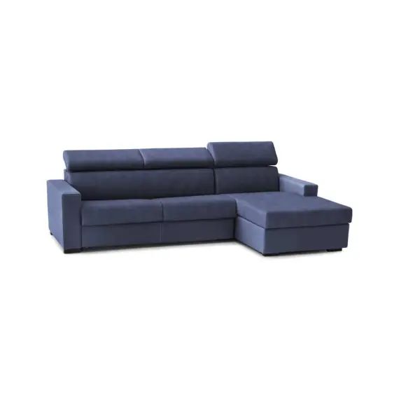Canapé d&rsquo;angle convertible 3 places en tissu bleu