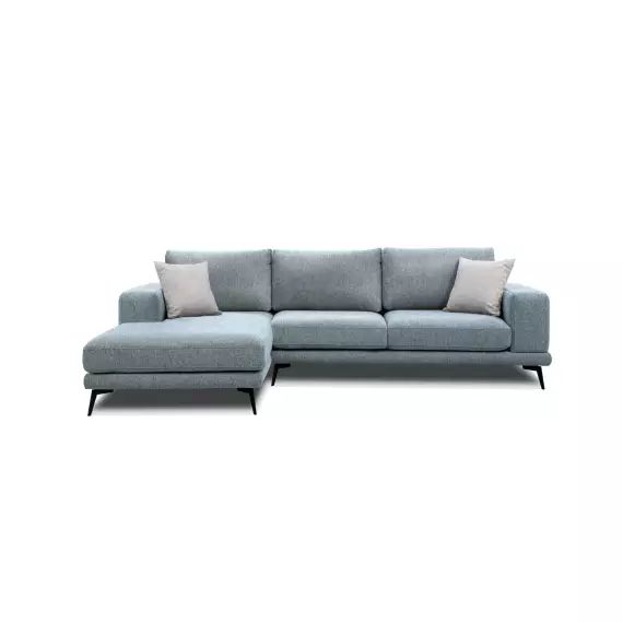 Canapé d’angle gauche 4 places tissu bleu clair