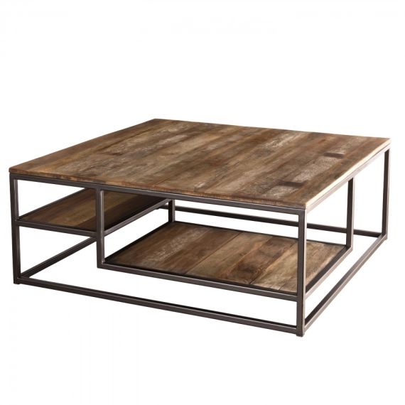 Table basse carrée en teck recyclé acacia mahogany métal noir L100