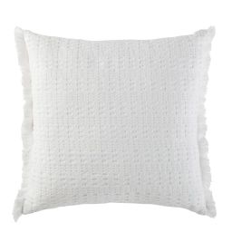 Coussin en coton bio gaufré blanc à franges 45×45
