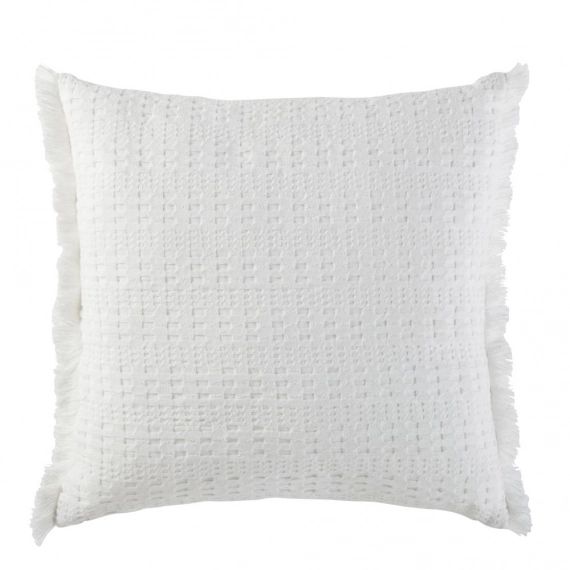 Coussin en coton bio gaufré blanc à franges 45×45