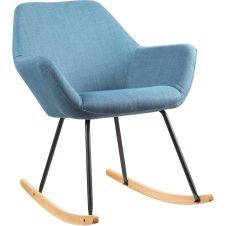 Rocking chair assise tissu bleu pieds métal noir