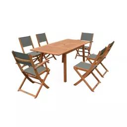 Salon de jardin bois table 120-180cm savane