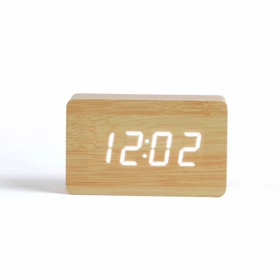 Horloge digitale aspect bois en plastique beige