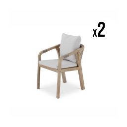 Lot de 2 chaises de jardin en bois d&rsquo;acacia et en corde tressée