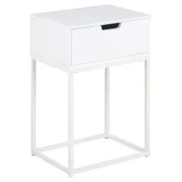 Table de chevet 1 tiroir en mdf et métal blanc