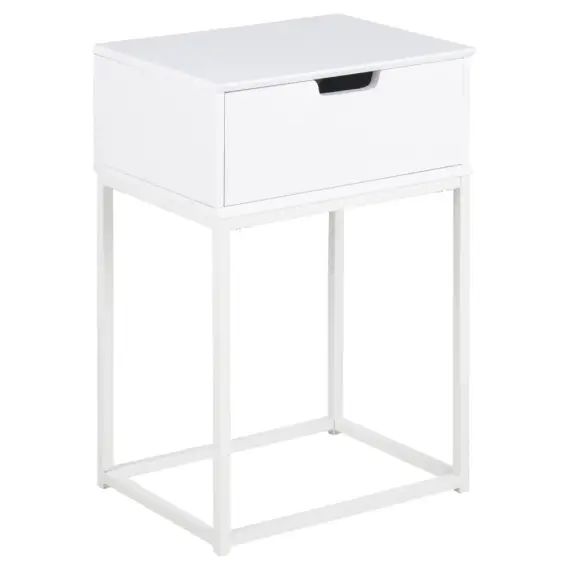 Table de chevet 1 tiroir en mdf et métal blanc