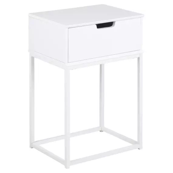 Table de chevet 1 tiroir en mdf et métal blanc