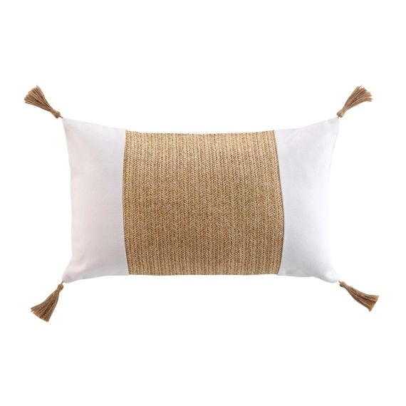 Coussin avec bandeau en imitation raphia coton naturel 50 x 30