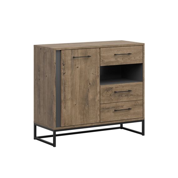 Buffet 1 porte 3 tiroirs 1 niche jaRouge naturel et gris anthracite