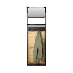 Langres – Vestiaire d’entrée avec miroir en métal et cannage – Couleur – Rotin