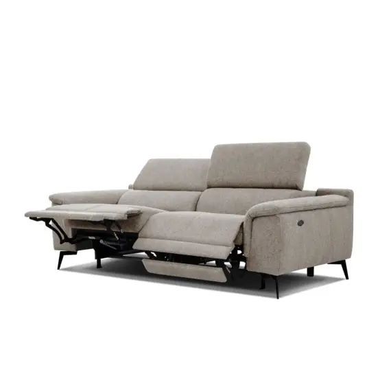 Canapé droit 3 places avec 2 relax électriques tissu taupe