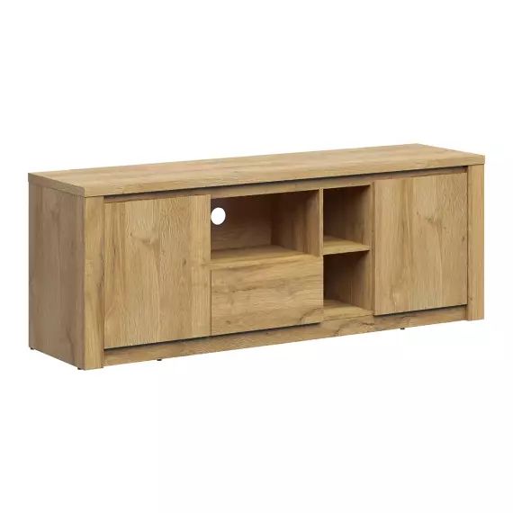 Meuble tv 2 portes 1 tiroir 160 cm naturel