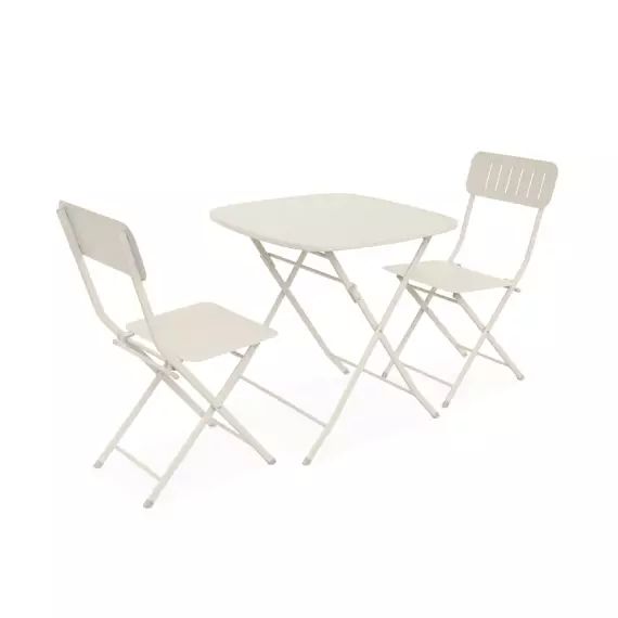 Table de jardin et 2 chaises pliables blanc cassé