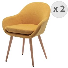 Chaise scandinave tissu curry pieds métal effet bois (x2)