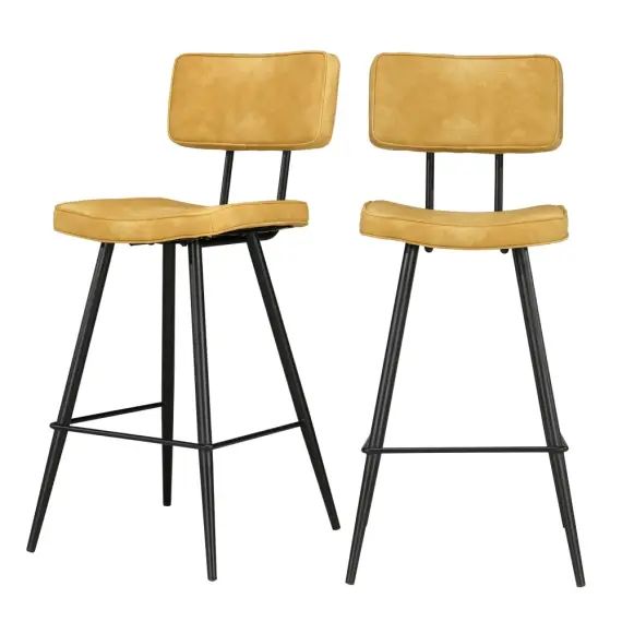 Chaise de bar mi-hauteur 65 cm cuir synthétique jaune (x2)