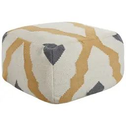 Pouf en laine beige et jaune 56 x 56 cm