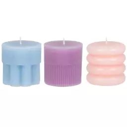 Coffret bougies (x3) bleu clair, rose et violette