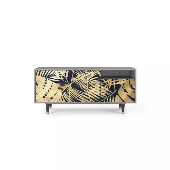 Meuble TV  bleu et jaune 2 tiroirs et 2 portes L 125 cm