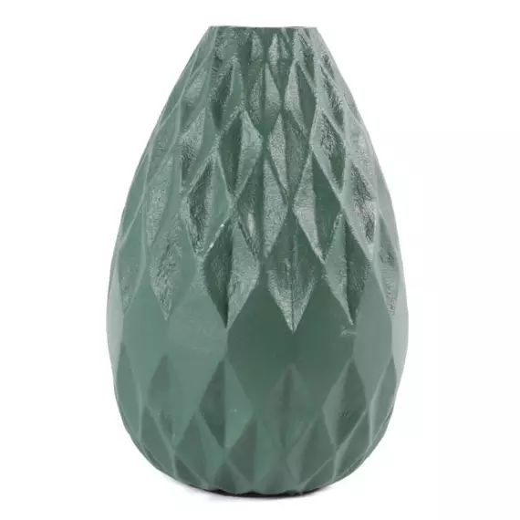 Vase moderne design graphique métal émaillé vert d’eau h 21 cm