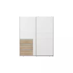 Armoire 2 portes 3 tiroirs DORIAN coloris blanc/ chêne