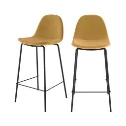 Chaise de bar mi-hauteur en velours jaune 65 cm (lot de 2)