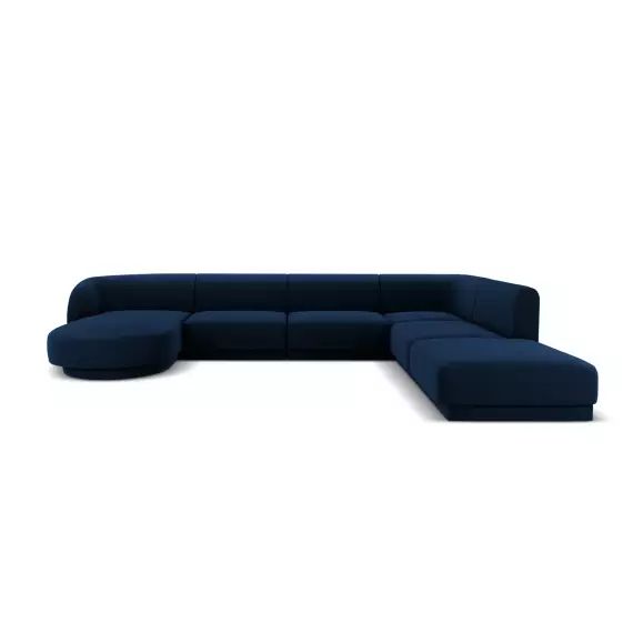 Canapé d’angle côté droit 6 places en tissu velours bleu roi
