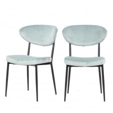 2 chaises en métal et velours vert d’eau