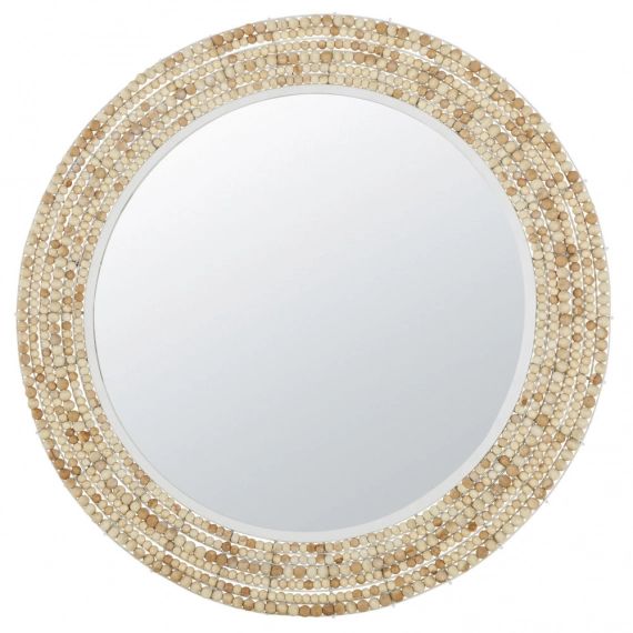 Miroir en métal blanc et perles en manguier D100
