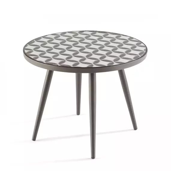 Table basse ronde motif mosaic en céramique