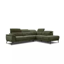 Canapé d’angle droit  5 places en tissu vert