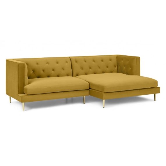Goswell, canapé d’angle avec méridienne à droite, velours doré vintage