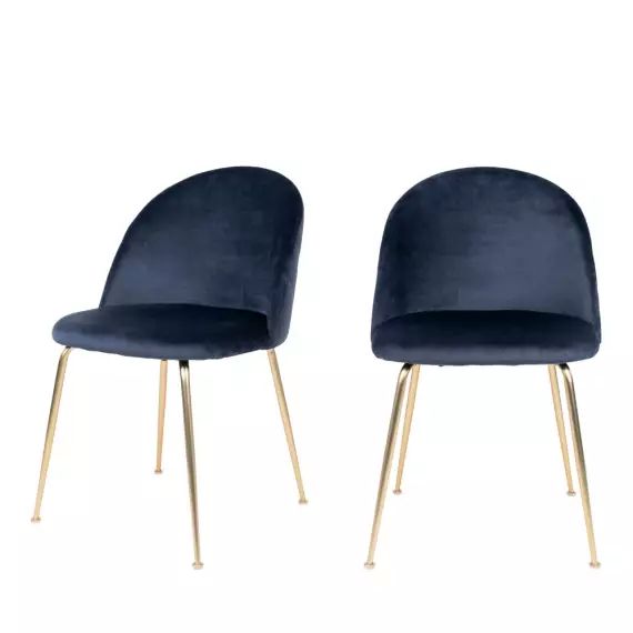 Geneve – Lot de 2 chaises en velours et pieds dorés – Couleur – Bleu marine