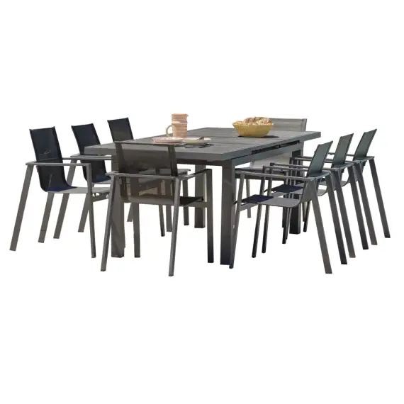 Ensemble repas de jardin 8 places en aluminium gris anthracite